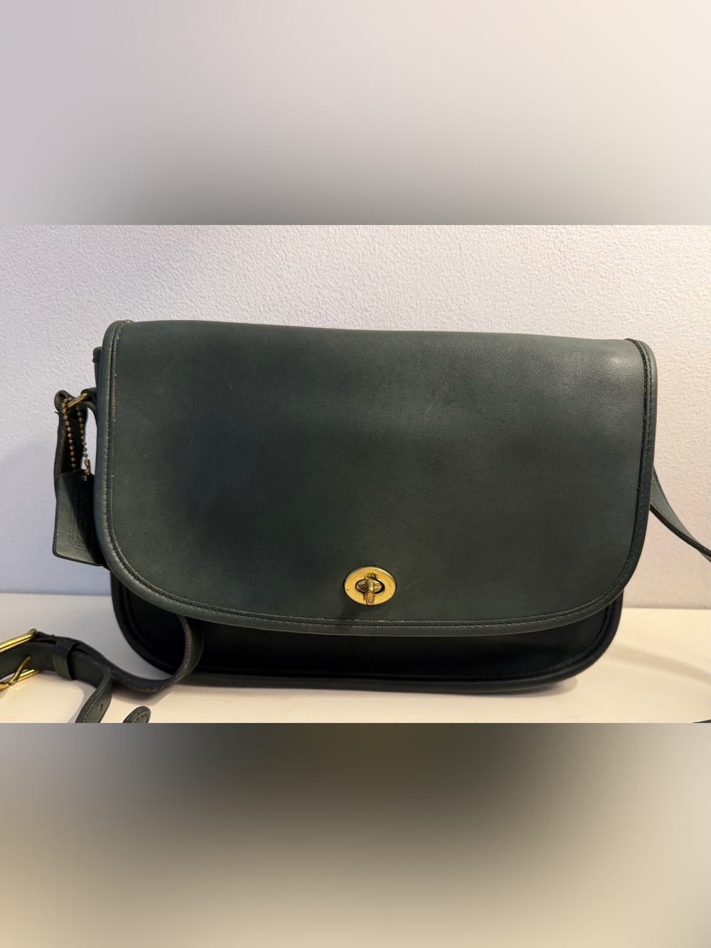 Coach vintage green leather “City Bag”, #9790 crossbody bag.
